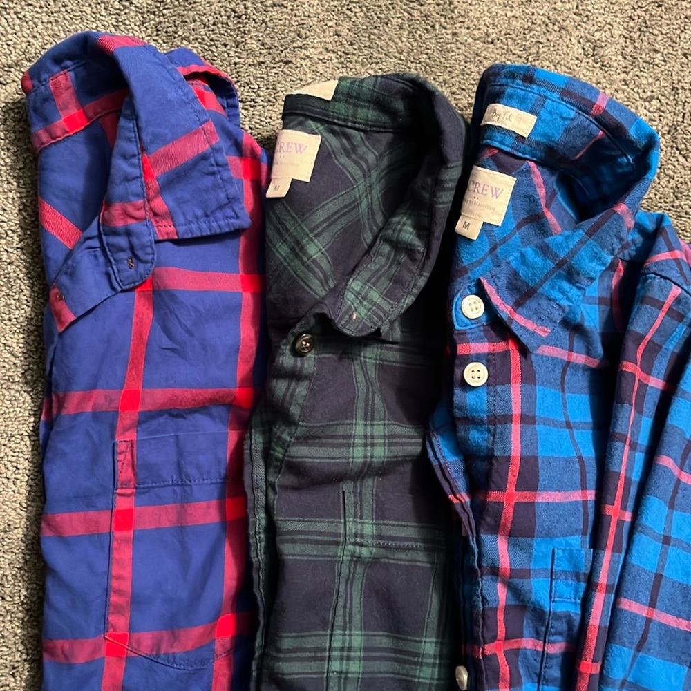 3 J. Crew boy fit plaid flannel shirts